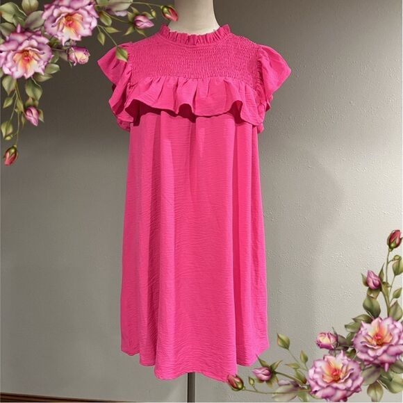 Pink ruffle sleeves mini a-line dress - Picture 1 of 12